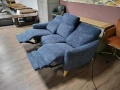 Сив диван от плат тройка с електрически релаксиращ механизъм, снимка 3