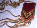 КРАСИВА ОРНАМЕНТИРАНА ПОЗЛАТЕНА ВИНТИДЖ АРТ ОГЪРЛИЦА КОЛИЕ с ЧЕРВЕН КАТАЛИН 26603, снимка 13