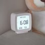 Малък светещ настолен часовник с термометър влагомер и аларма за бюро, снимка 7