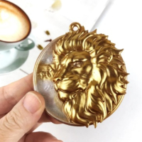 Лъв Лъвска глава кръгъл силиконов молд форма фондан гипс шоколад висулка декор украса, снимка 3 - Форми - 44751571