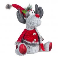 Коледна декоративна фигура Седящ северен елен, Червен костюм, Шапка с пайети, Automat, снимка 2 - Декорация за дома - 34778395