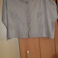 Бежова памучна пролетно - есенна блуза с паднал ръкав, снимка 2 - Тениски - 42227816