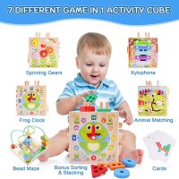 Дървен куб за сортиране и подреждане, образователна играчка  за малки деца 1+ години, синьо, снимка 2 - Образователни игри - 44500274