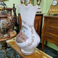 Превъзходна голяма много красива антикварна белгийска ваза Опалина , снимка 7 - Вази - 44507190