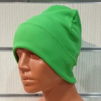 Нова дамска зимна шапка рипс с подгъв в неонов зелен цвят, снимка 2 - Шапки - 39332980