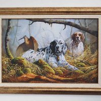 Ловни кучета - сетери с бекас, картина за ловци, снимка 1 - Картини - 44373282