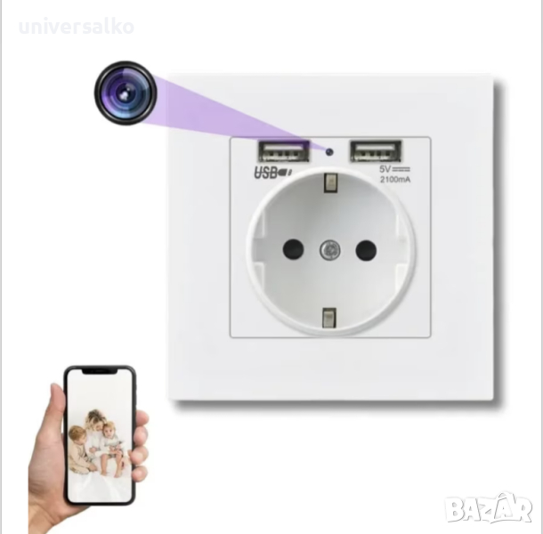 Скрита камера WIFI в контакт за стена, шпионска камера, снимка 1