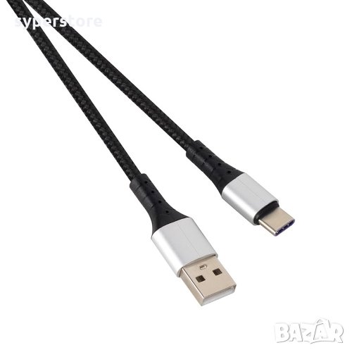 Кабел USB3.1 към USB Type C 1m Черна оплетка 3A Бързо Зареждане VCom SS001307 Cable USB/USB Type C M, снимка 1