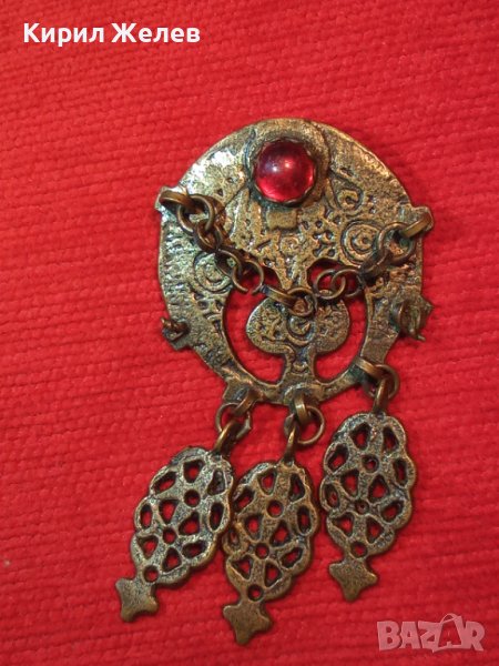 СТАРИННА ВЪЗРОЖДЕНСКА АЖУРНА БОРНЗОВА ОРНАМЕНТИРАНА РЕТРО БРОШКА РЯДКА РЪЧНА ИЗРАБОТКА 38671, снимка 1
