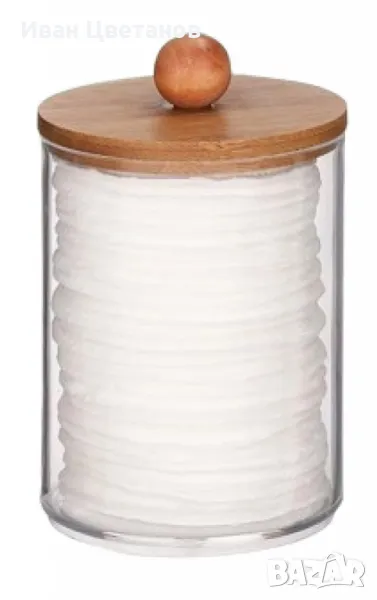 Стилен прозрачен контейнер за съхранение с бамбуков капак, снимка 1