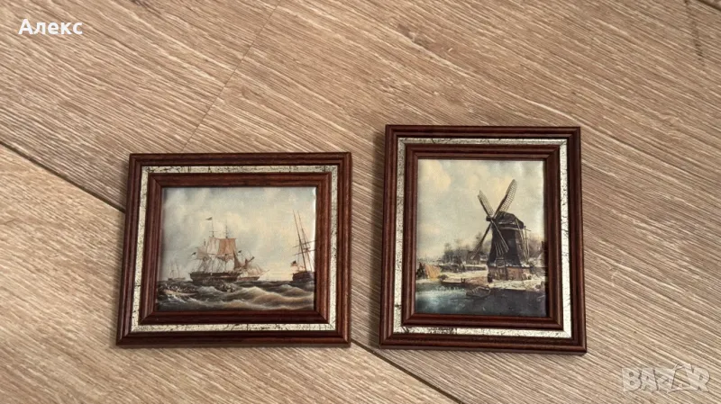 Комплект малки картини, коприна– 11см/ 9.5см, снимка 1