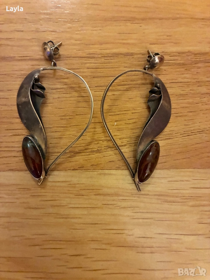 Сребърни обеци с камък, снимка 1
