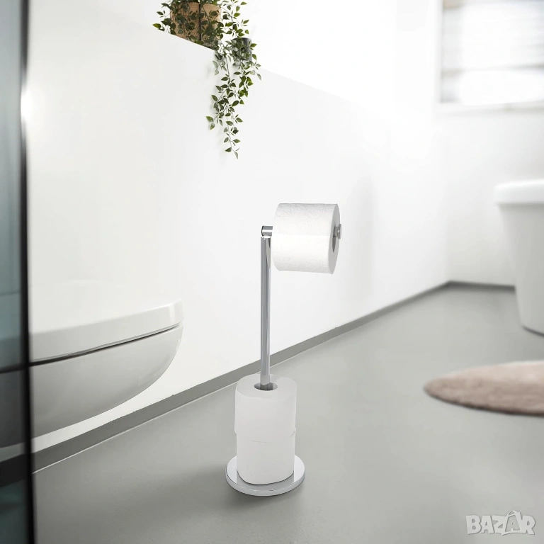Стойка за Тоалетна хартия Wenko Standing Toilet Paper Holder 2-в-1,  с Място за Резервни Ролки!, снимка 1