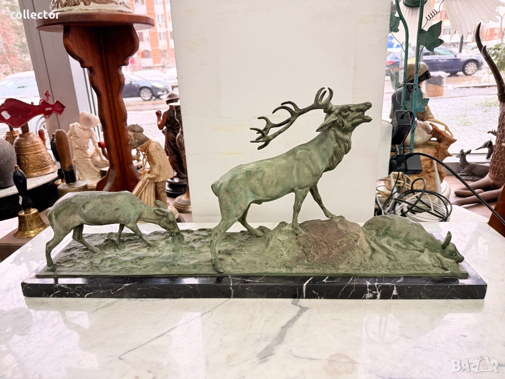 Бронзова композиция / скулптура на елен с кошути. №7814, снимка 1