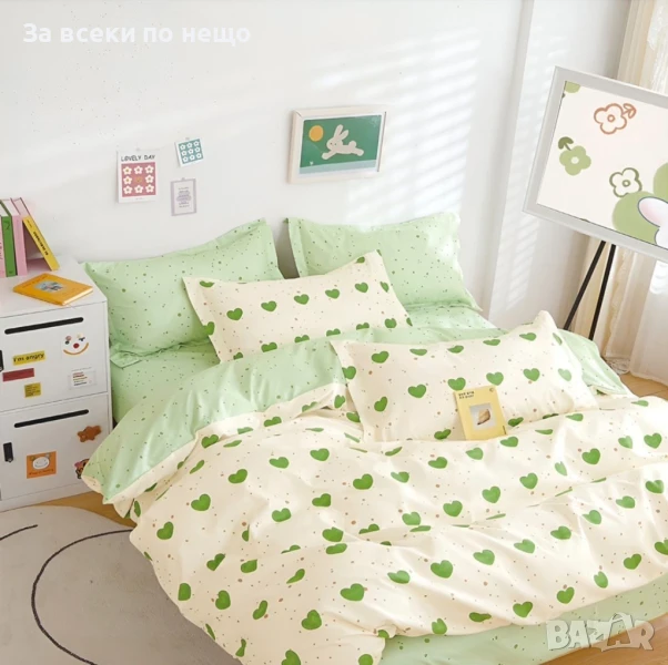 Green Hearts Спален Комплект Със 6 Части Зелени Сърца Код A745, снимка 1