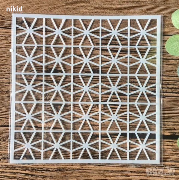 геометрични квадрати с триъгълници стенсил шаблон за спрей за торта украса Scrapbooking, снимка 1