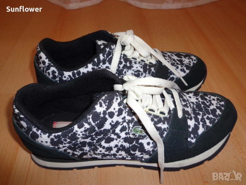 Дамски черно-бели маратонки Lacoste Live! с оригинален принт, размер 40 ЕU 40, UK7  Нови, снимка 1