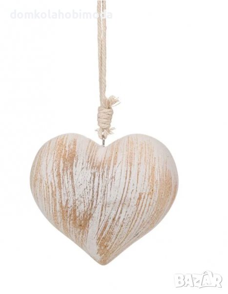 Декоративно висящо сърце дърво, бяло златисто/13x6x12 см, снимка 1