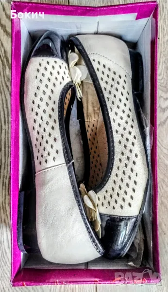 Летни, кожени, дамски обувки-балеринки на дупки, с нисък ток, номер 37 EU, снимка 1