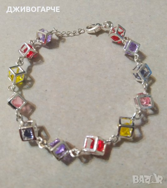 Нова, сребърна гривна с разноцветни кристали, снимка 1