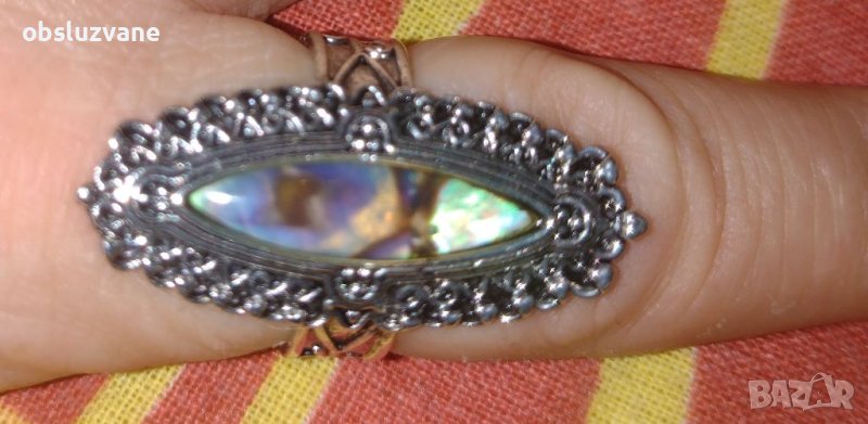 Пръстен-халка Седеф в антично сребро , снимка 1