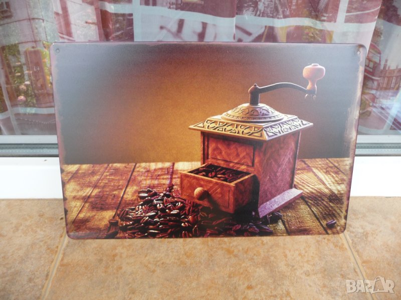 Кафемелачка метална табела кафе на зърна кафене ароматно ухае, снимка 1