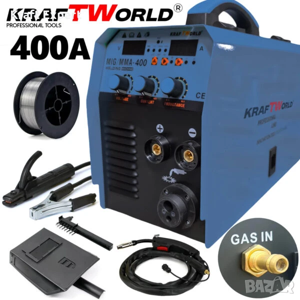 Професионален Инверторен Електрожен KraftWorld 400А с Телоподаващо 2в1 – Компактен и Мощен, снимка 1