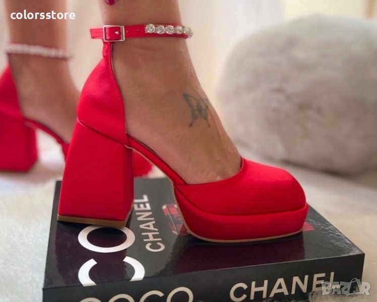 Сандали на ток - червен сатен - VSN3 - ток 10см, снимка 1
