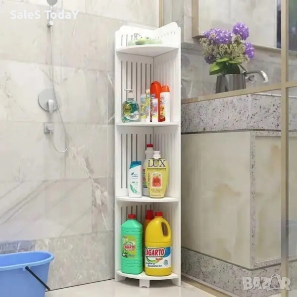 Ъглов рафт за баня, Етажерка за кухня, ъглов органайзер за килер, 120см, снимка 1