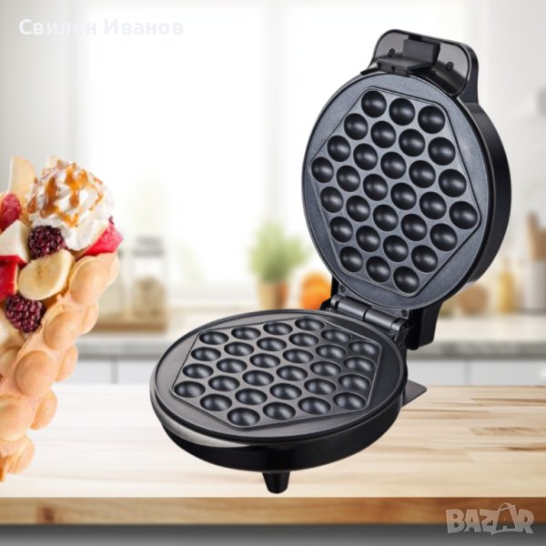 Гофретник за Bubble Waffle Rosberg R51442H 1000W, Черен, 2 ГОДИНИ ГАРАНЦИЯ, снимка 1