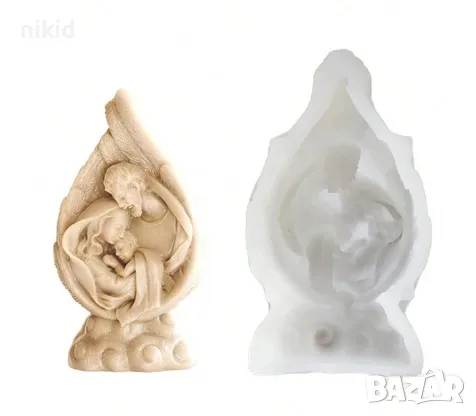 Християнско семейство в крило закрилено силиконов молд форма фондан шоколад гипс смола свещ, снимка 1