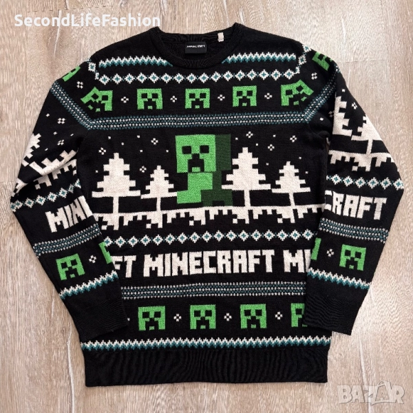 Коледен пуловер Minecraft за момчета, размер 14 г., мъжки, акрилен, размер S-M, снимка 1
