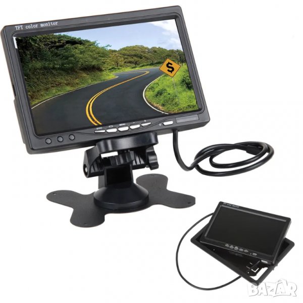 Монитор за камион, кола, автобус, автомобил, тир, бус, два входа, 2 канала, екран, за камера 12v 24v, снимка 1