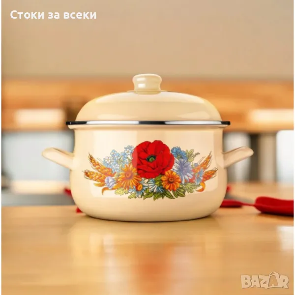 Емайлирана тенджера с капак, Brio Field Flowers, снимка 1