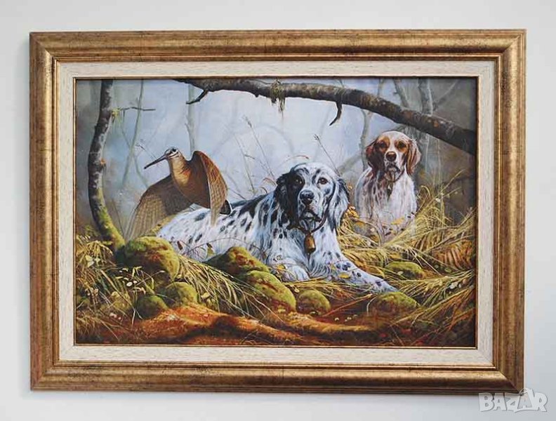 Ловни кучета - сетери с бекас, картина за ловци, снимка 1