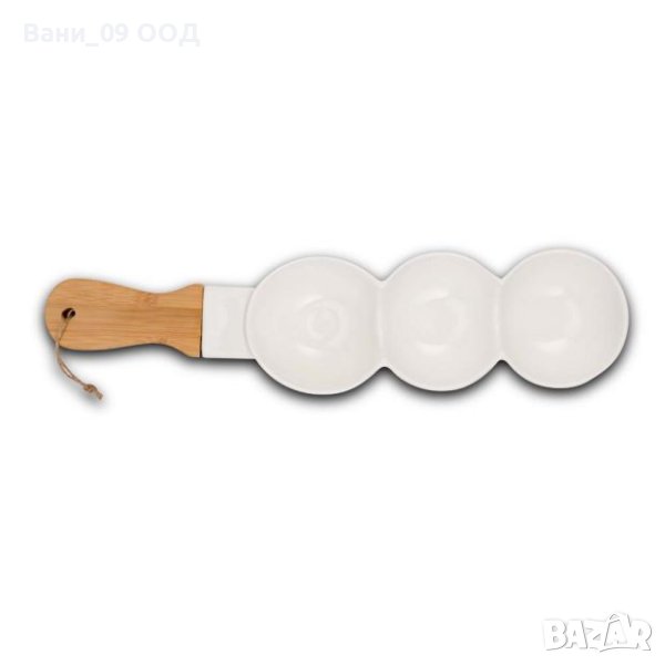 Мини плато за сервиране от порцелан и бамбук , снимка 1