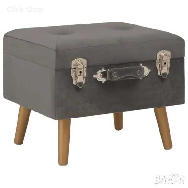 Табуретка за съхранение, 40 см, сива, кадифе, снимка 1