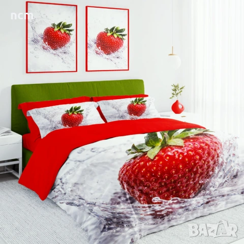 Луксозно Българско спално бельо с 3D реалистичен флорален принт Ягода