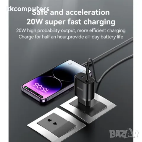 Зарядно/Адаптер 220V / Yesido YC54 / 2xPD 20W / + кабел Type-C - Lightning(iPhone) / Черен / Баркод , снимка 2 - Резервни части за телефони - 47580356