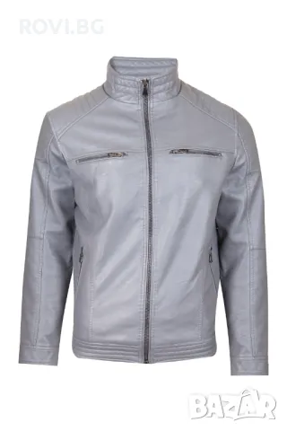 Мъжко сиво кожено яке – 3469, снимка 2 - Якета - 47297274