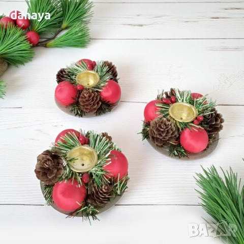 6185 Комплект коледни поставки за тънка свещ, 3 броя