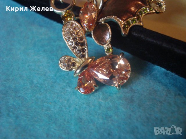 ЕМАЙЛИРАНА СКЪПОЦЕННА ПОЗЛАТЕНА БРОШКА ПЕПЕРУДА БОХЕМСКИ КРИСТАЛИ и ЦИТРИН АРТ-НУВО СТИЛ 26272, снимка 8 - Други - 34792933