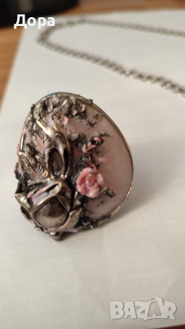 Красиво винтидж колие и пръстен от естествен розов камък, снимка 6 - Колиета, медальони, синджири - 36171733