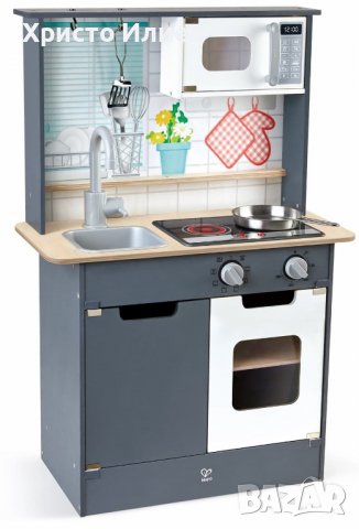 Детска Дървена Кухня Фурна Котлони Микровълнова Звук Светлина Аксесоари, снимка 2 - Играчки за стая - 39405979