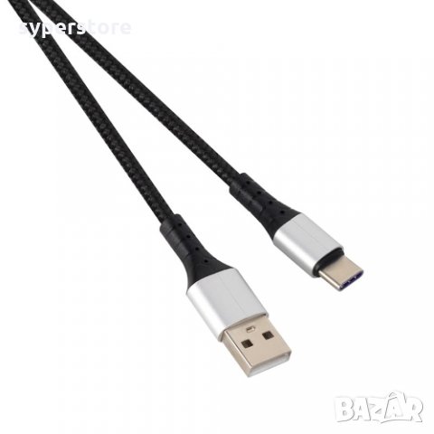 Кабел USB3.1 към USB Type C 1m Черна оплетка 3A Бързо Зареждане VCom SS001307 Cable USB/USB Type C M