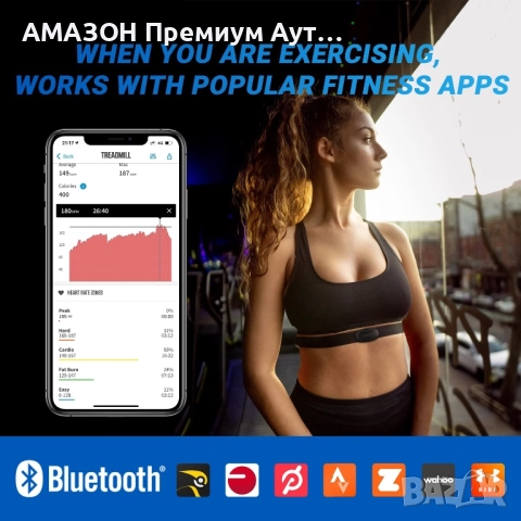 MOOFIT HR8 Монитор за сърдечен ритъм, Bluetooth 5.0/ANT+/нагръдник/данни в реално време,водоустойчив, снимка 2 - Друга електроника - 52789082