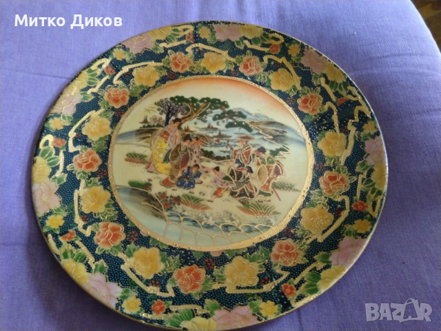Красива чиния 255мм фи китайски порцелан уникат ръчно рисувана винтидж красива, снимка 14 - Декорация за дома - 44808324
