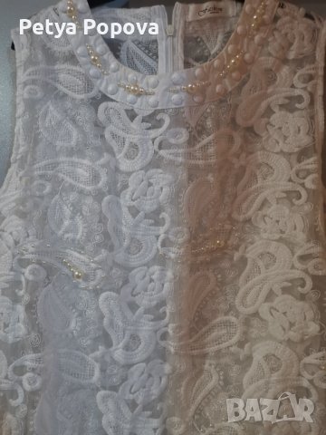 Бяла рокля нашита с перли и дантела , снимка 5 - Рокли - 41189193