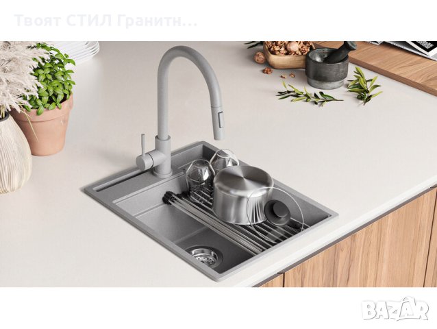  Кухненска Мивка от гранит модел Осло 45 Премиум 430 x 530 мм Сива, снимка 10 - Мивки - 41875424