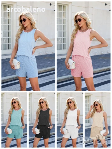 Ежедневен дамски летен комплект от две части с къси панталони от визкоза и полиестер, 6цвята 